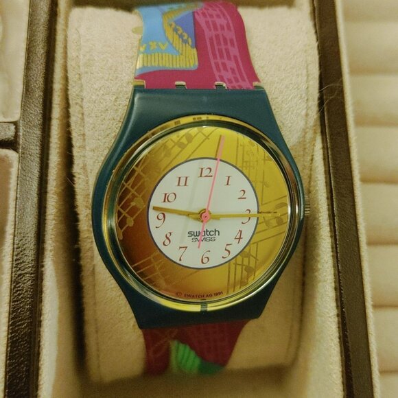 Swatch Originals Gent Blue Multicolor Abstract Design Watch READ - Picture 1 of 13
